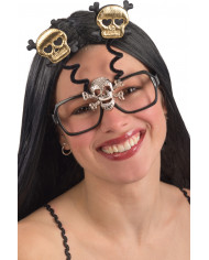 Glasses with black plastic frame without lenses, decorated with