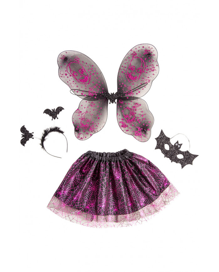 Set composed of wings of h.cm.45x44 in black veil with fuchsia