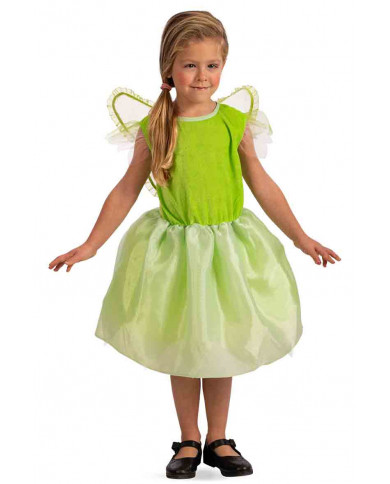 Green fairy costume for kid composed of chenille and satin