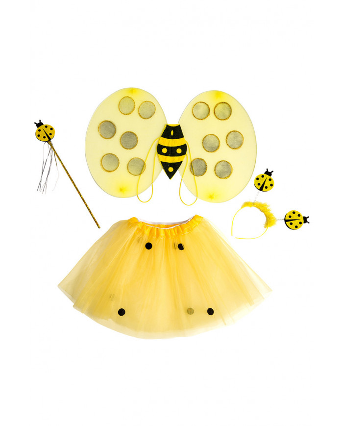 Yellow ladybug set consisting of wings of cm.34x52, skirt