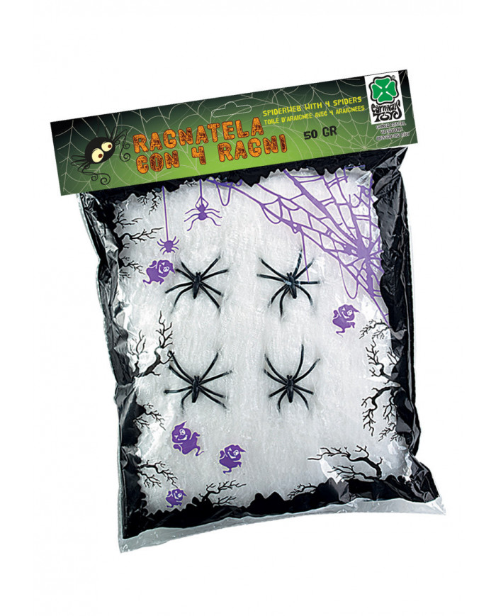 White Spiderweb Gr. 50 W/4 Spiders In Pbh