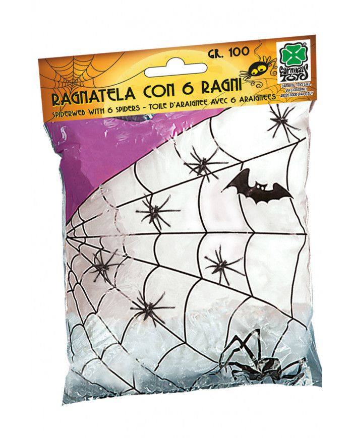 White Spiderweb Gr. 100 W/6 Spiders In Pbh