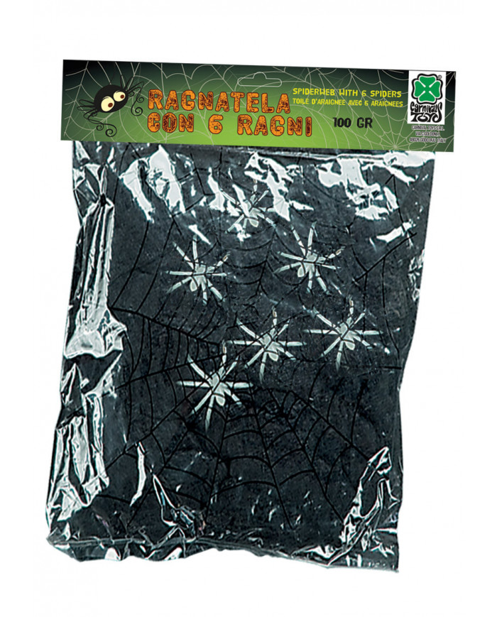 Toile d’araignée noire avec 6 araignées, 100 g environ dans une
