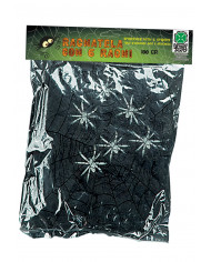 Toile d’araignée noire avec 6 araignées, 100 g environ dans une