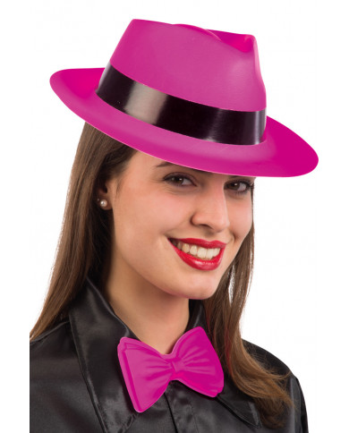 Plastic gangster hats in the fluorescent colors yellow, orange Plastic gangster hats in the fluorescent colors yellow, orange