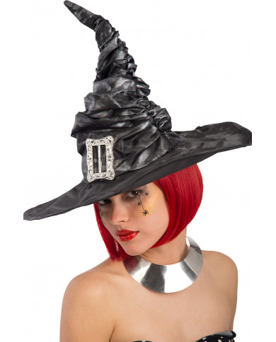 Witch hat high cm.42 in grey curled fabric decorated with a