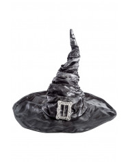 Witch hat high cm.42 in grey curled fabric decorated with a