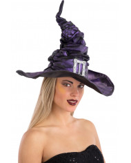 Witch hat high cm.42 in purple curled fabric decorated with a