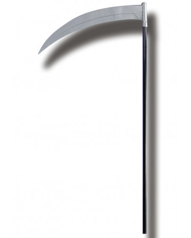 Guadaña de unos 100 cm de largo con etiqueta colgante/etiqueta