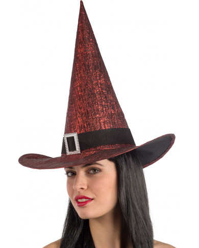Witch hat high cm.4 in red metallic fabric decorated with