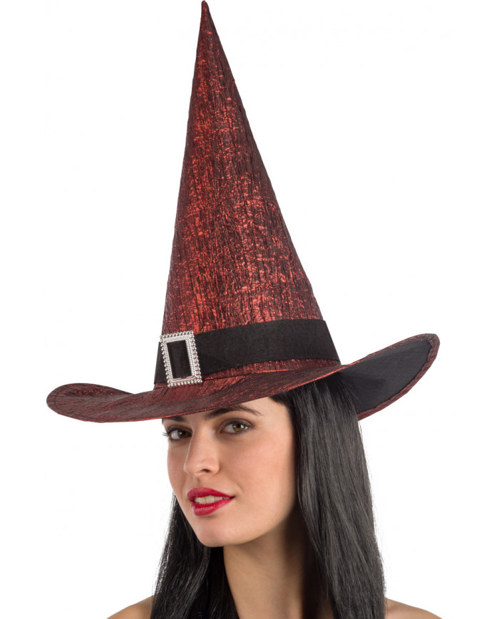 Witch hat high cm.4 in red metallic fabric decorated with