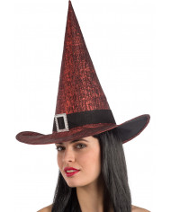 Witch hat high cm.4 in red metallic fabric decorated with