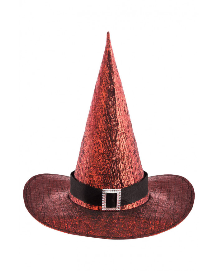 Witch hat high cm.4 in red metallic fabric decorated with