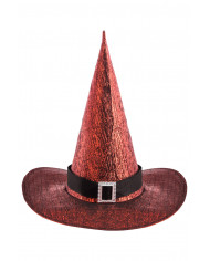 Witch hat high cm.4 in red metallic fabric decorated with
