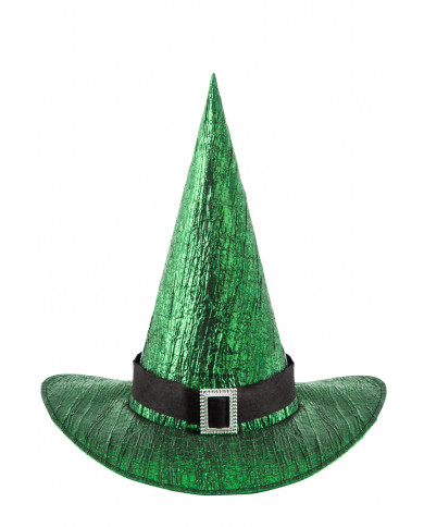 Witch hat high cm.4 in green metallic fabric decorated with