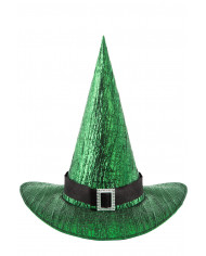 Witch hat high cm.4 in green metallic fabric decorated with