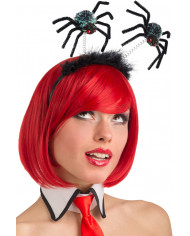 Plastic headband decorated with marabou and two black spiders Plastic headband decorated with marabou and two black spiders