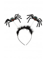 Plastic headband decorated with marabou and two black spiders Plastic headband decorated with marabou and two black spiders