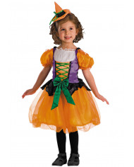 Witch costume for kid with satin dress with veil skirt and