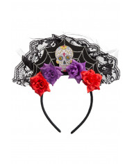 Headband decorated with felt spiderweb, lace, Mexican skull and Headband decorated with felt spiderweb, lace, Mexican skull and
