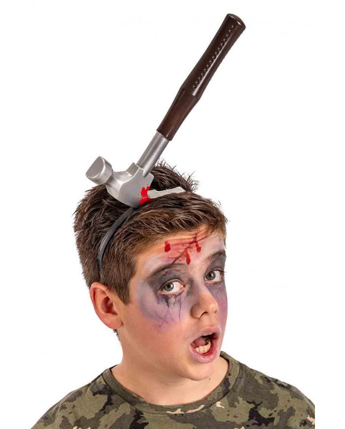 Through-head headband with bloody hammer. Ideal for funny