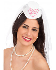 Haarreif FUTURA SPOSA (Zukünftige Braut) mit Hütchen und Schleier mit