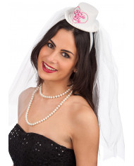 Diadema BRIDE TO BE (FUTURA NOVIA) con sombrero pequeño y velo con