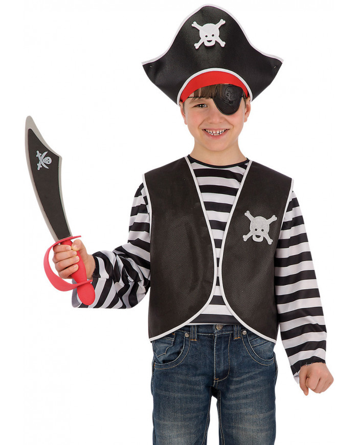 Set pirata bimbo (gilet, bandana, cappello e benda) su cartoncino