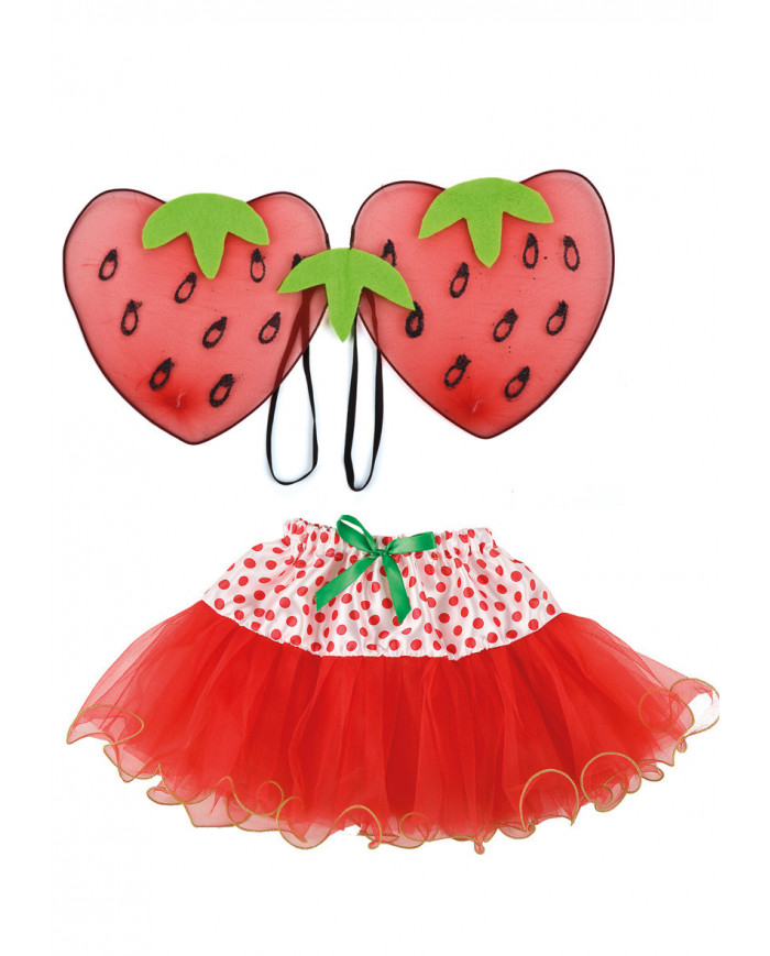 Ensemble déguisement fraise pour filles (jupe, ailes hauteur 22x40 cm
