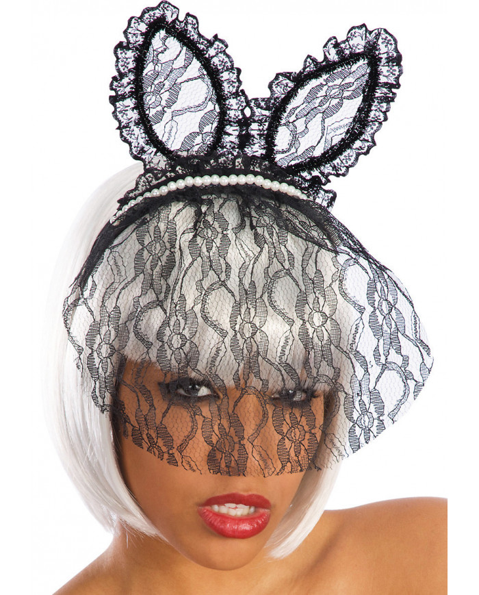 Black Lace Headband W/Veil