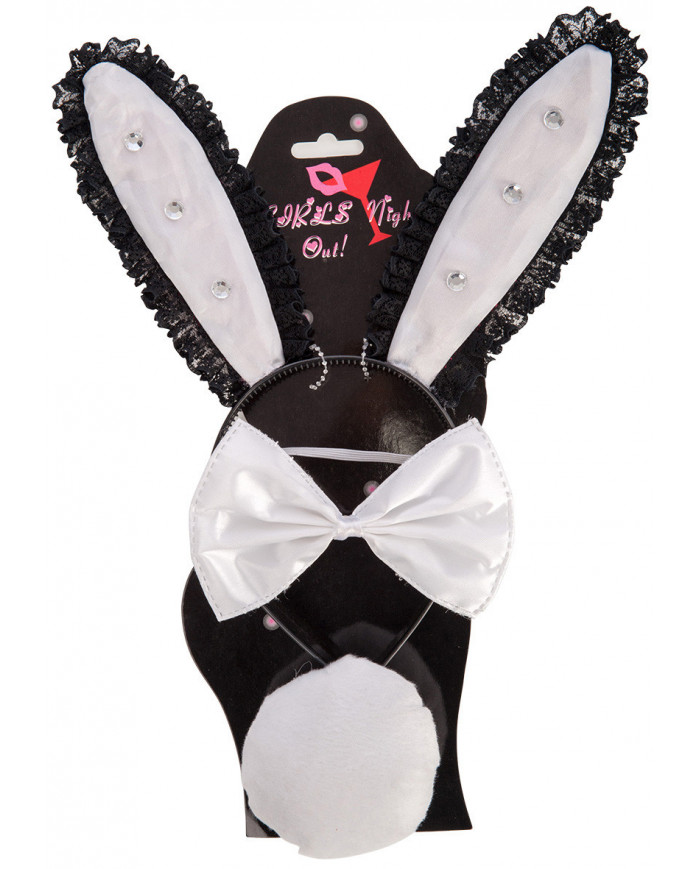 Bunny Set W/Lace And Lurex (Headband, Tail And Bowtie) On Card