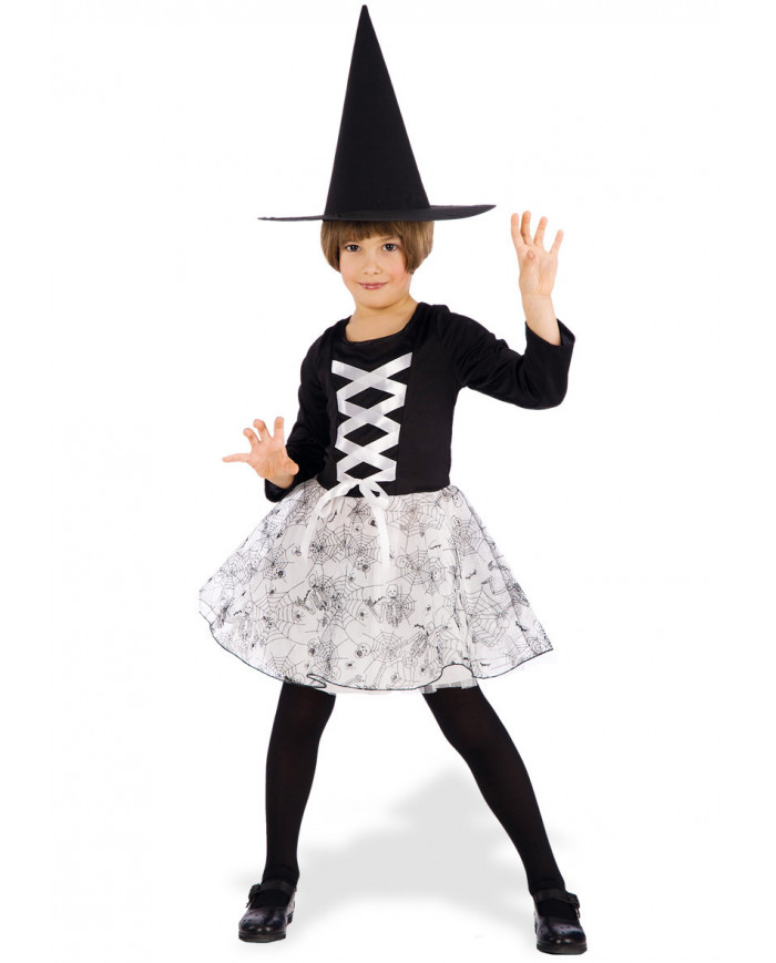 Witch White costume for kid with stretchy dress with veil
