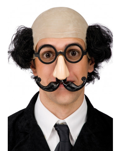 occhiali neri tondi completi di naso finto e baffi neri