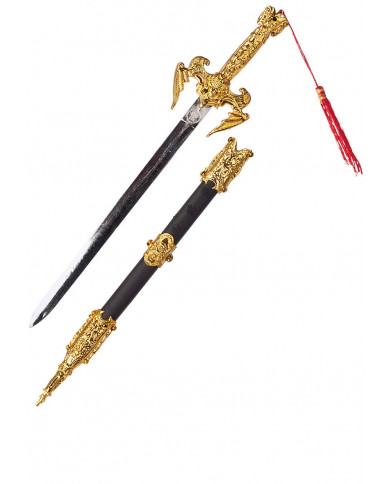 Épée avec décorations dorées et fourreau, longueur 50 cm environ dans