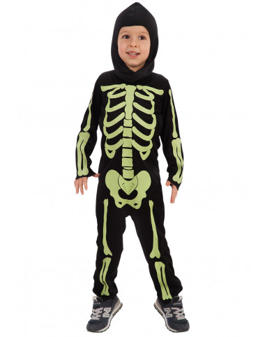 Green G.I.D. Skeleton costume for kid with stretchy jumpsuit