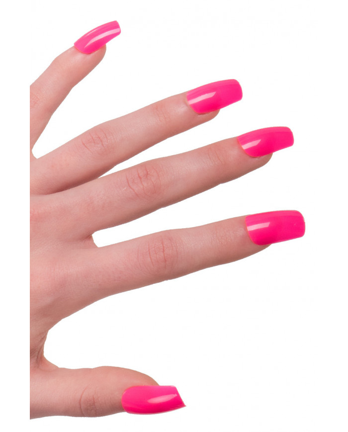 Pink fluo adhesive nails for a flashy look, perfect for summer
