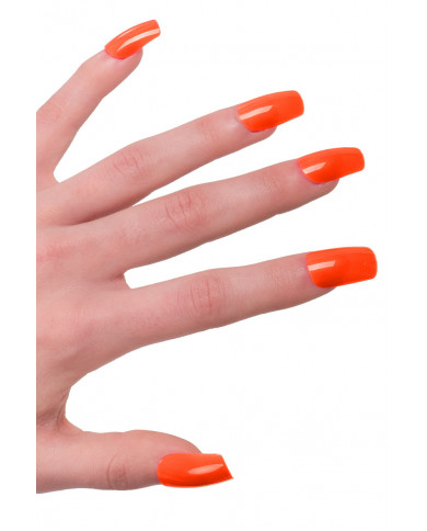 Orange fluo adhesive nails for a flashy look, perfect for
