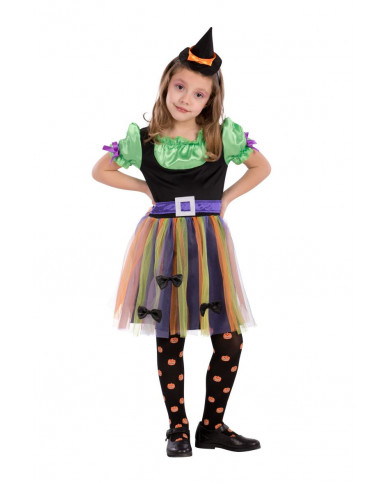 Witch costume for kid with stretch fabric dress with satin and Witch costume for kid with stretch fabric dress with satin and