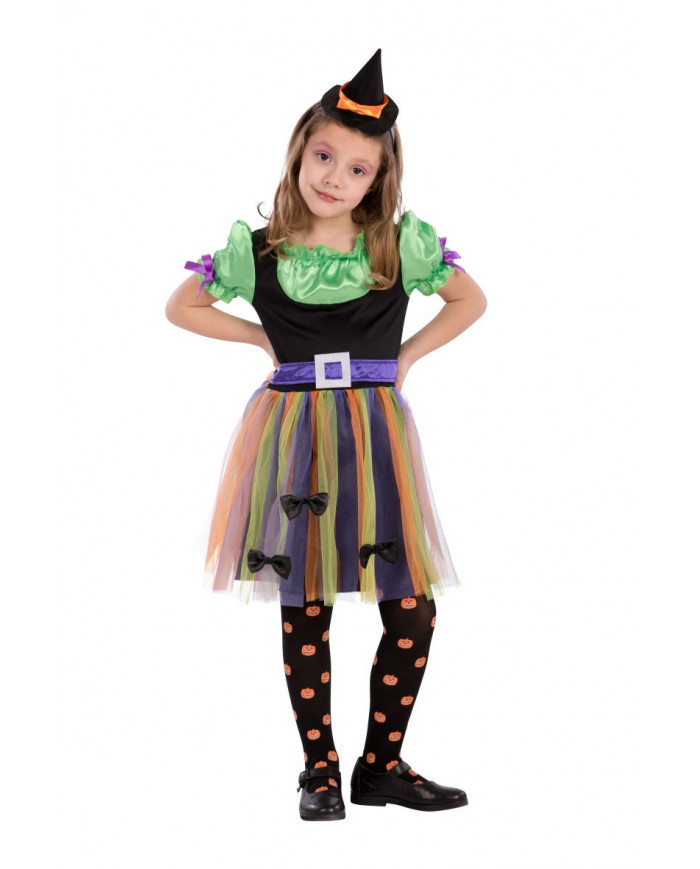 Witch costume for kid with stretch fabric dress with satin and Witch costume for kid with stretch fabric dress with satin and