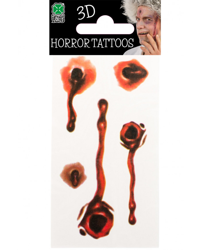 Temporary tattoos in the shape of bloody bullet holes, an ideal