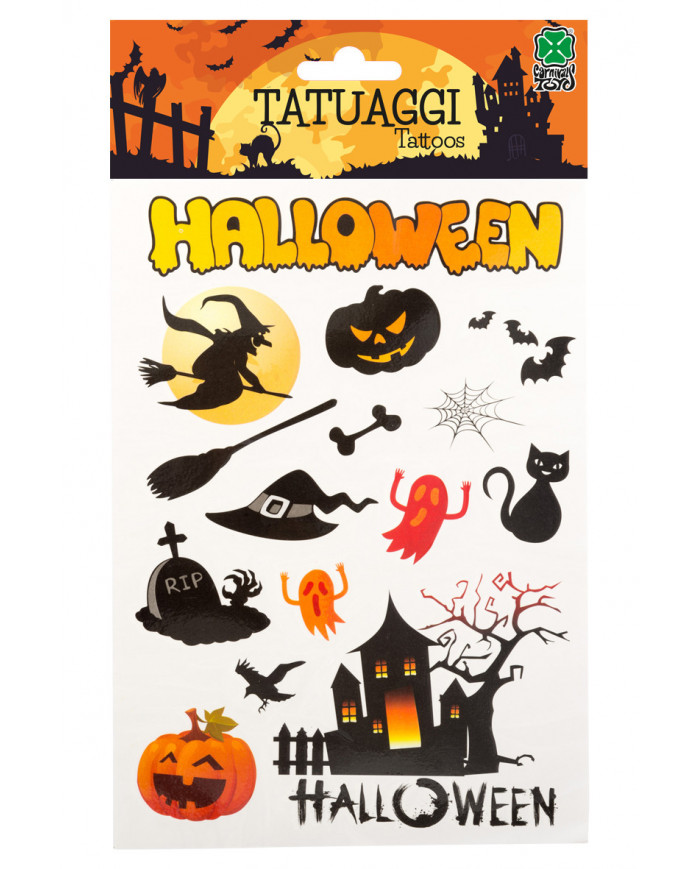 Temporary tattoos in the shape of Halloween subjects, ideal to