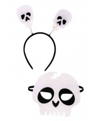 Skull set consisting of white felt mask with black eyes and