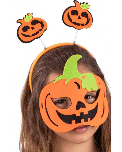 Set consisting of orange felt mask and headband with spring Set consisting of orange felt mask and headband with spring