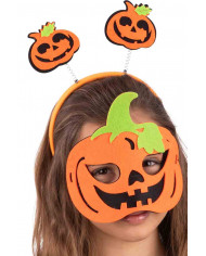 Set consisting of orange felt mask and headband with spring