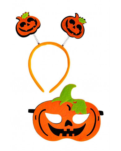 Set consisting of orange felt mask and headband with spring Set consisting of orange felt mask and headband with spring