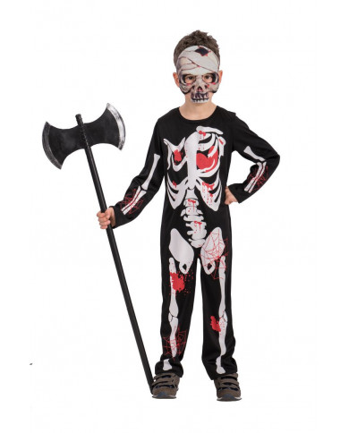 Skeleton costume for kid composed by stretch fabric jumpsuit