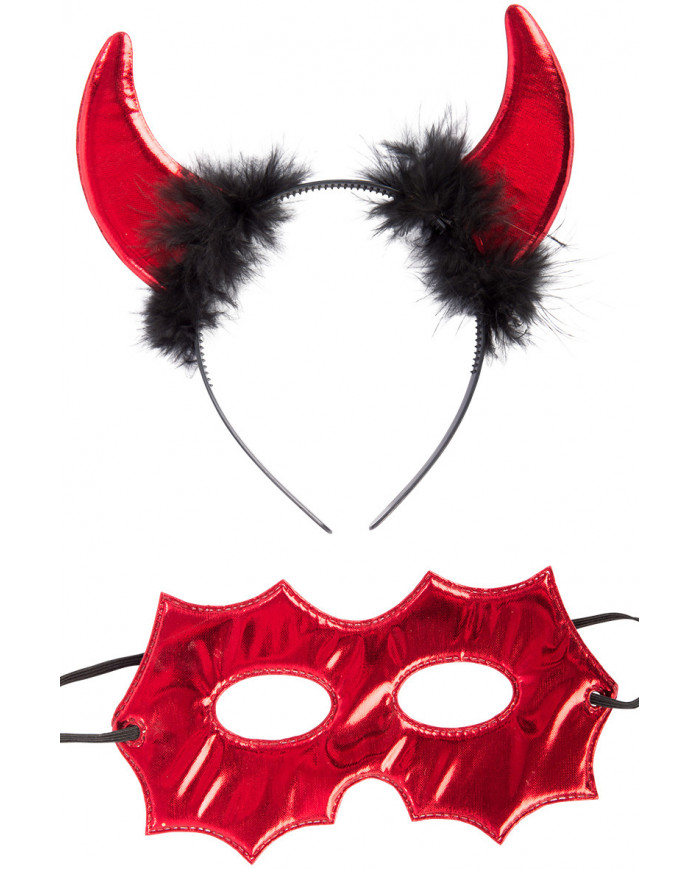Set consisting of mask and headband with horns in lurex fabric