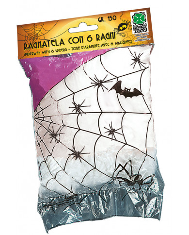 Großes weißes Spinnennetz mit 6 Spinnen ca. 150 g in Beutel mit