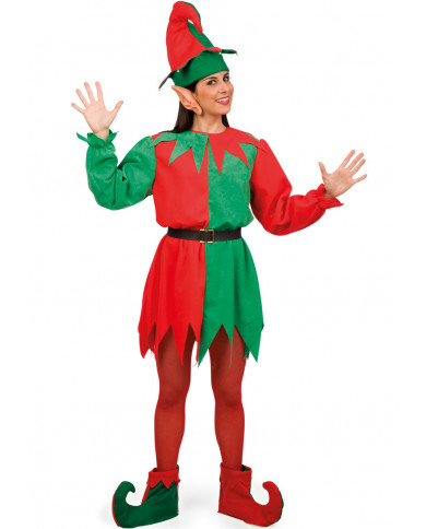 Elf costume for woman with velvet dress with belt, hood, ears