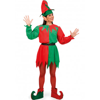 Elf costume for woman with velvet dress with belt, hood, ears